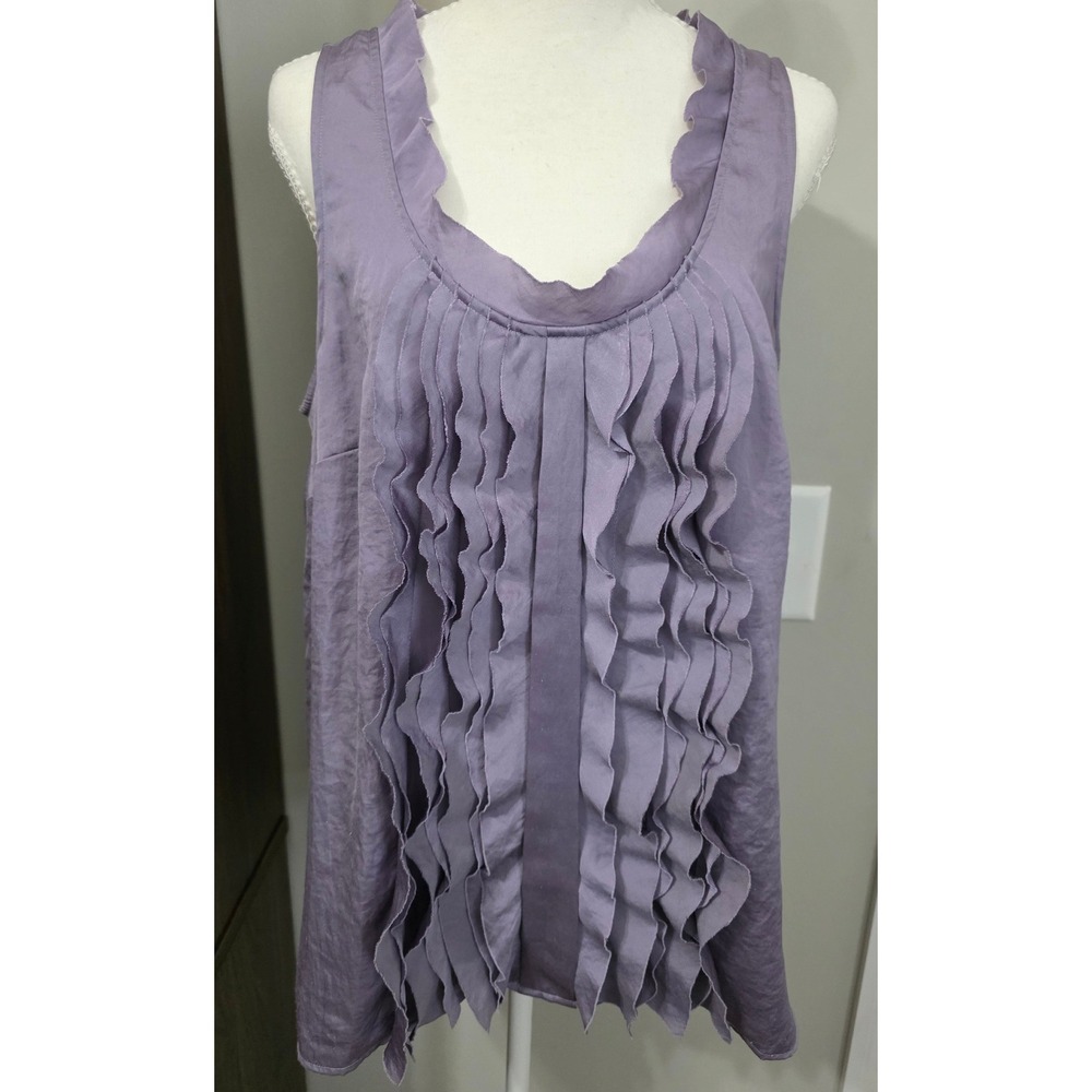Ann Taylor LOFT Plum‎ Purple Ruffle Front Tank Top Women Large Sleeveless Shell